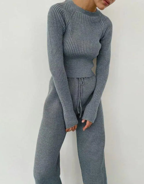 Load image into Gallery viewer, Knitted Wide-leg Pants and Top Set
