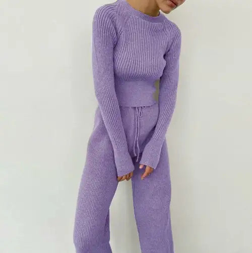 Load image into Gallery viewer, Knitted Wide-leg Pants and Top Set
