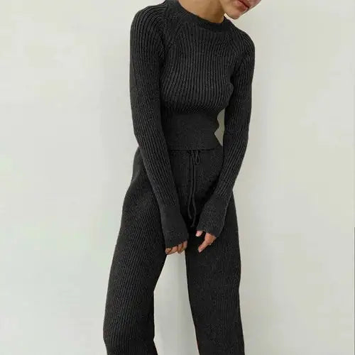 Load image into Gallery viewer, Knitted Wide-leg Pants and Top Set
