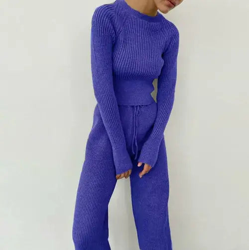 Load image into Gallery viewer, Knitted Wide-leg Pants and Top Set
