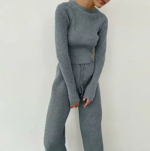 Load image into Gallery viewer, Knitted Wide-leg Pants and Top Set
